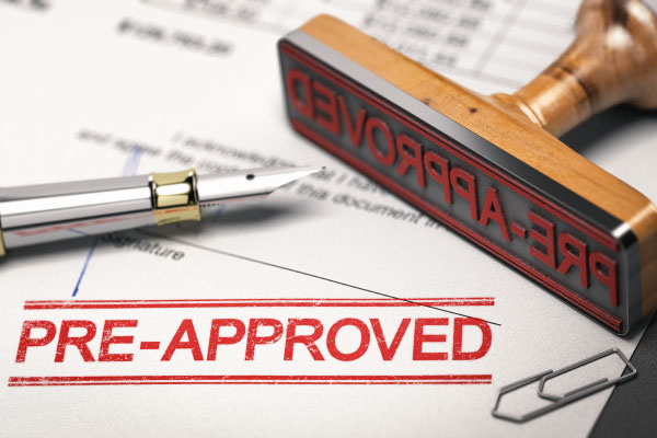 Printed document with rubber stamp and the word pre-approved - The power of preapproval - DG Pinnacle Home Loans - Miami Mortgage Lender